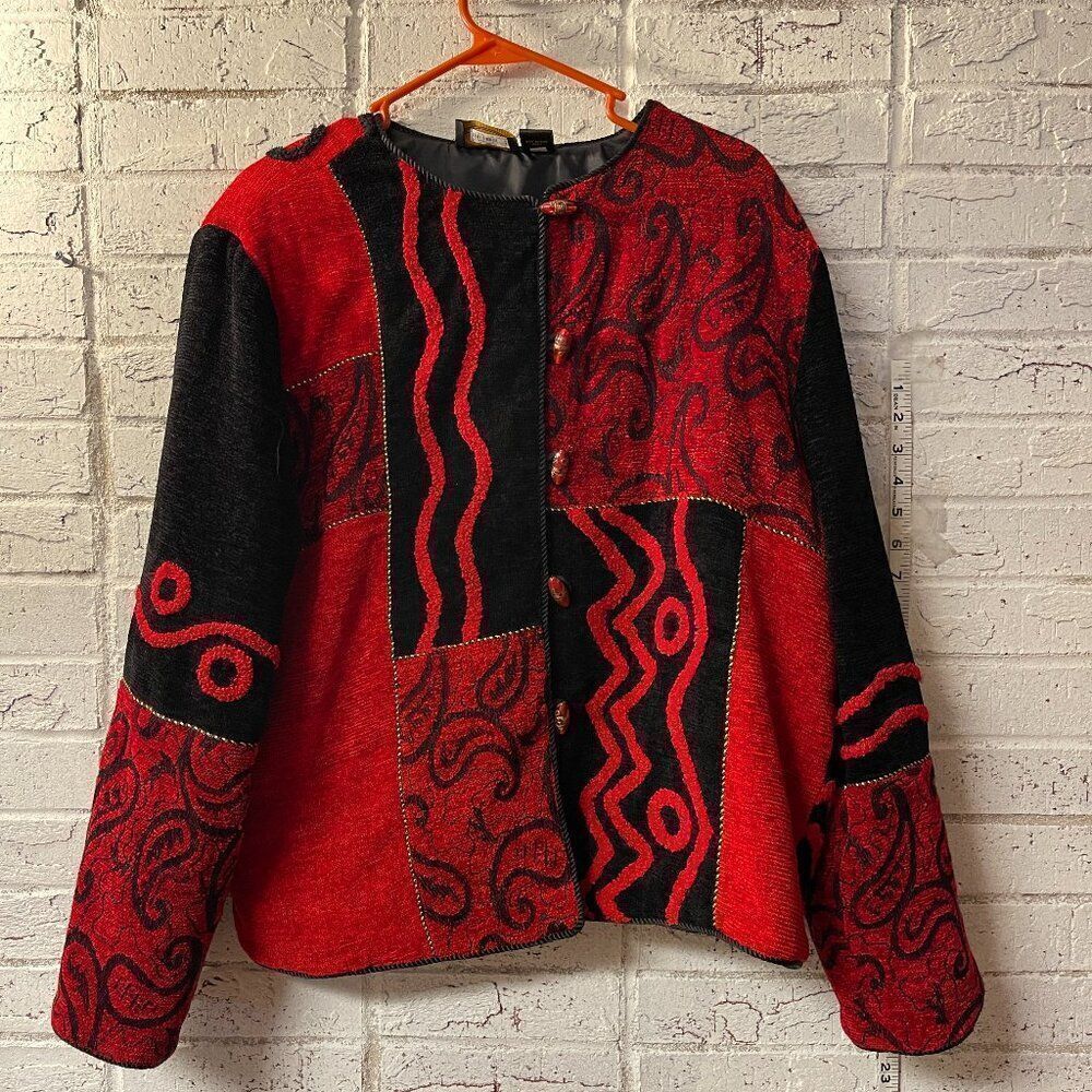 Allure Vintage Abstract Red Black Retro Y2K Jacket XL